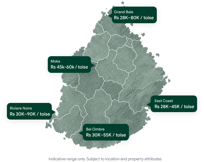 Mauritius island property value zones